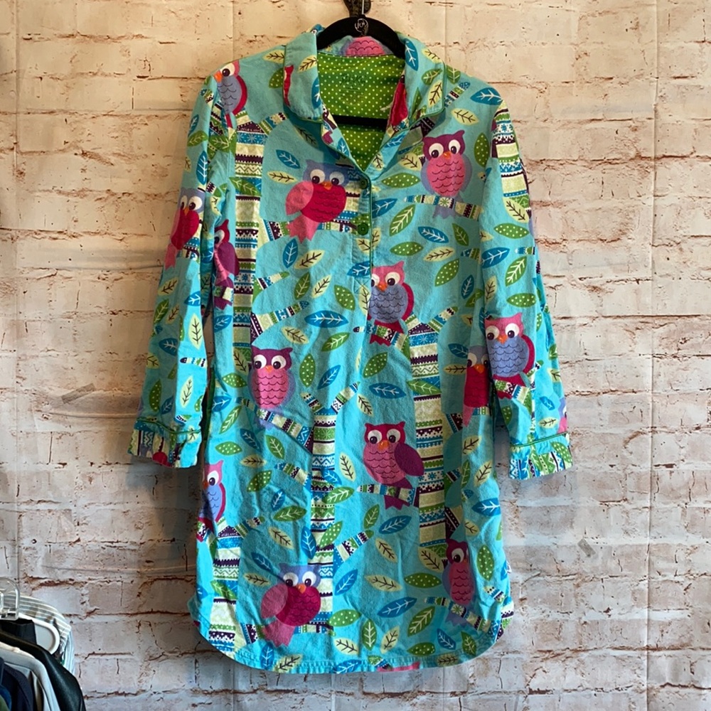 Nick Nora flannel sleep shirt pullover owl Small